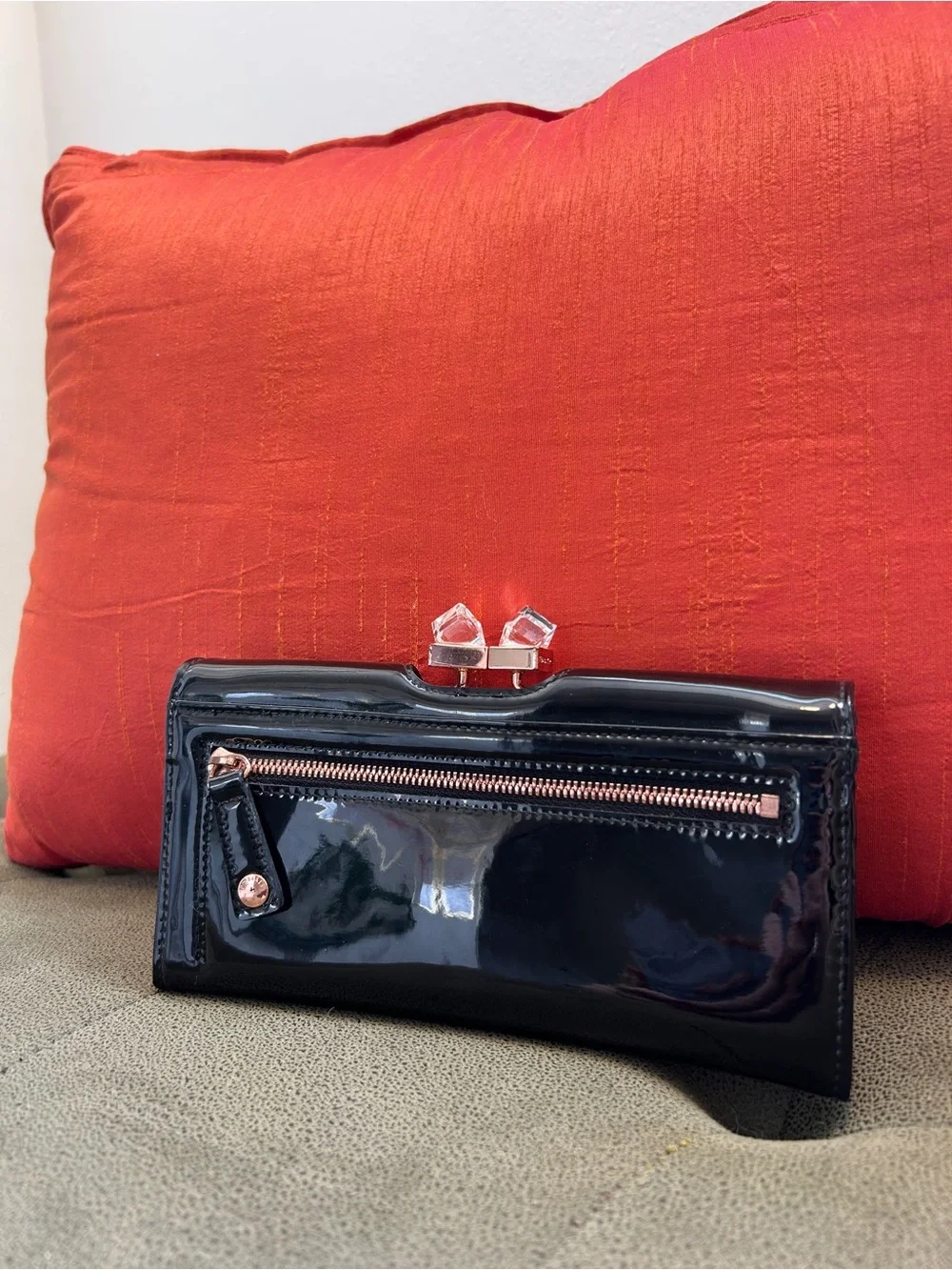 Ted Baker Black Patent Wallet with Crystal Kiss-Lock